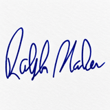 Close-up of Ralph Nader’s handwritten signature inside the autographed copy of Unsafe at Any Speed